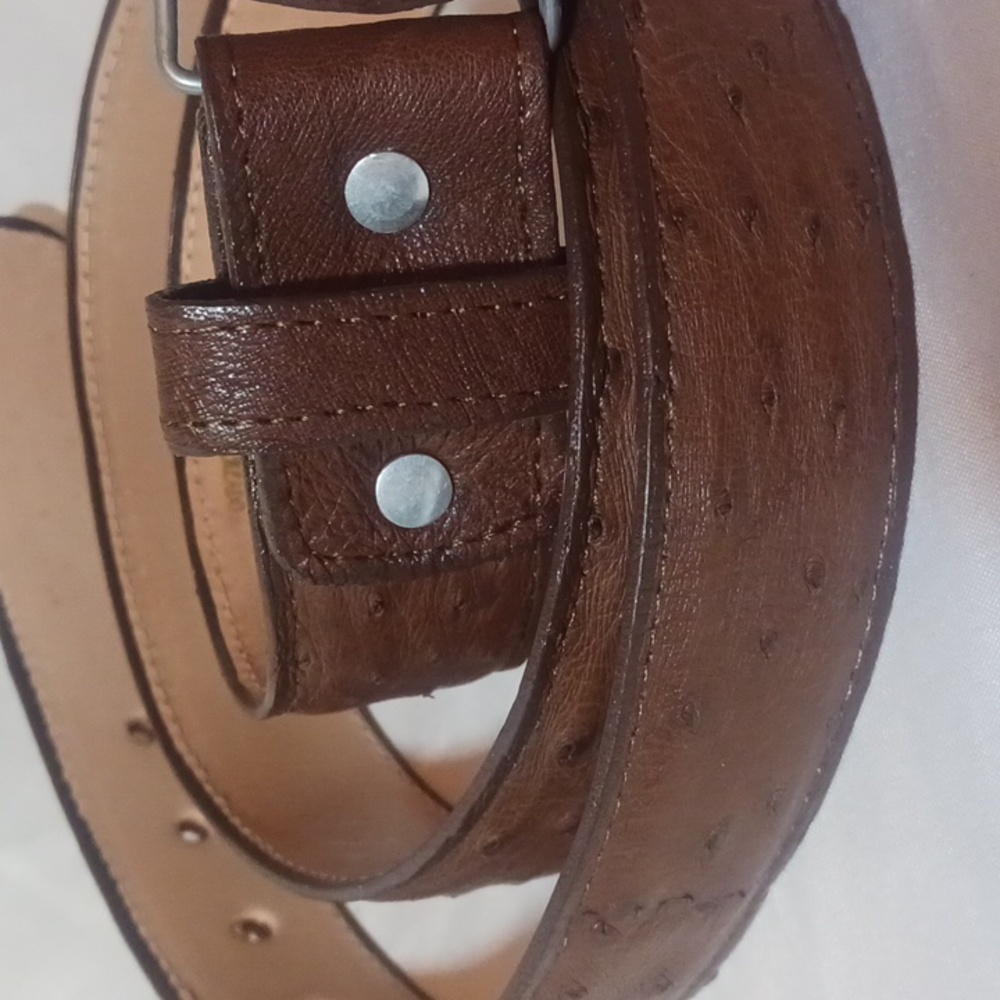 El Pajuelo Brown Ostrich Belt with Oval Buckle - Picture 4 of 5